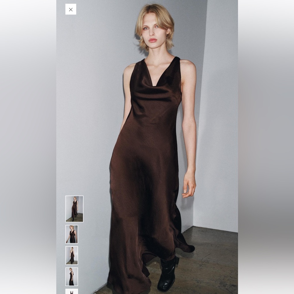 Zara summer 2025 NWT, Brown cowl neck silk dress